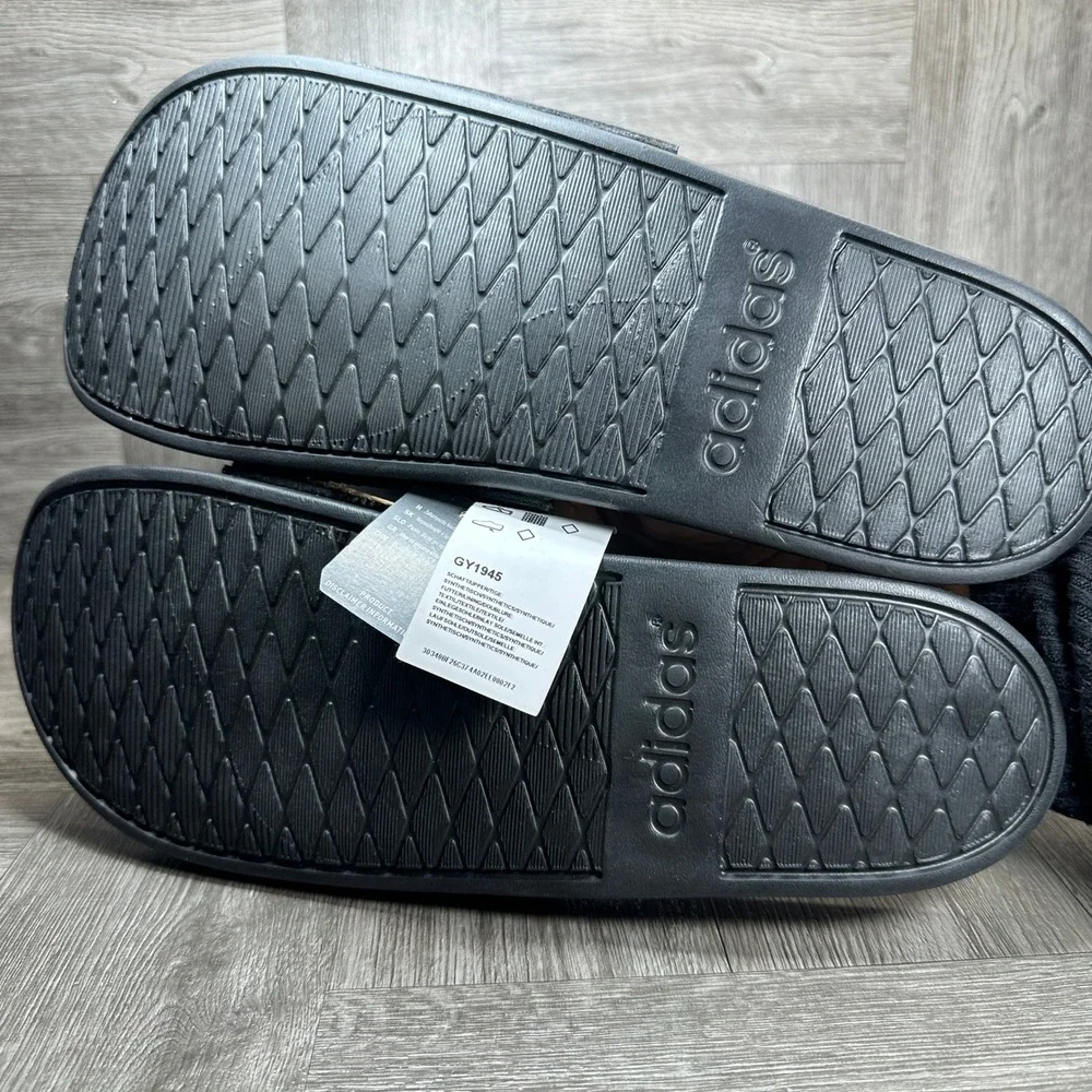 Adidas Adilette Comfort Slides Mens 12 Black White Athletic Casual NEW GY1945